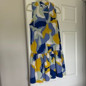Nine West Blue and Yellow Ruffled Tiered Sundress